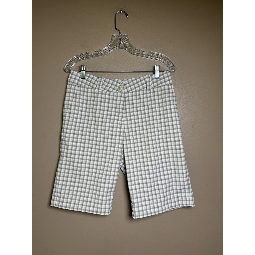 Nike Golf Dri-FIT Gingham Plaid Shorts Womens 8 Tan White 359384-244